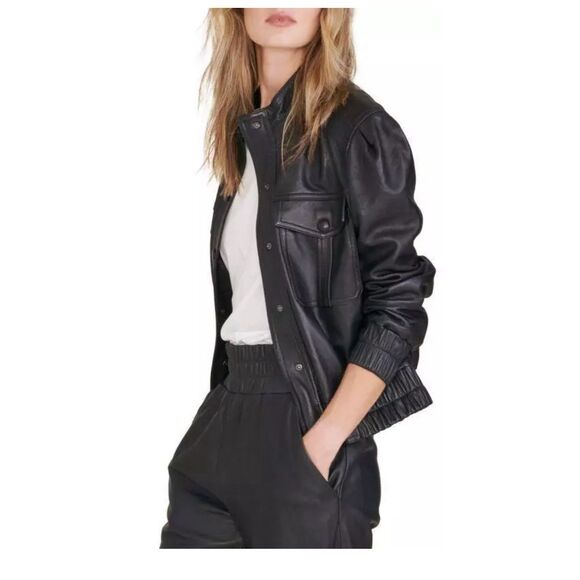 Veronica Beard Jackets & Blazers - Veronica Beard Women's Black Ruched Leather Jacket Size 12